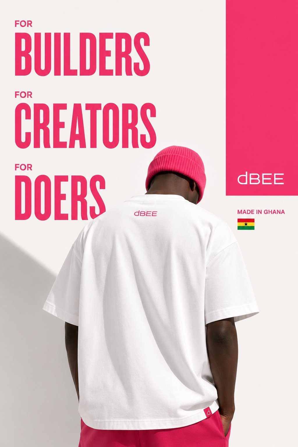 dBEE white flagship Tee shown from the back